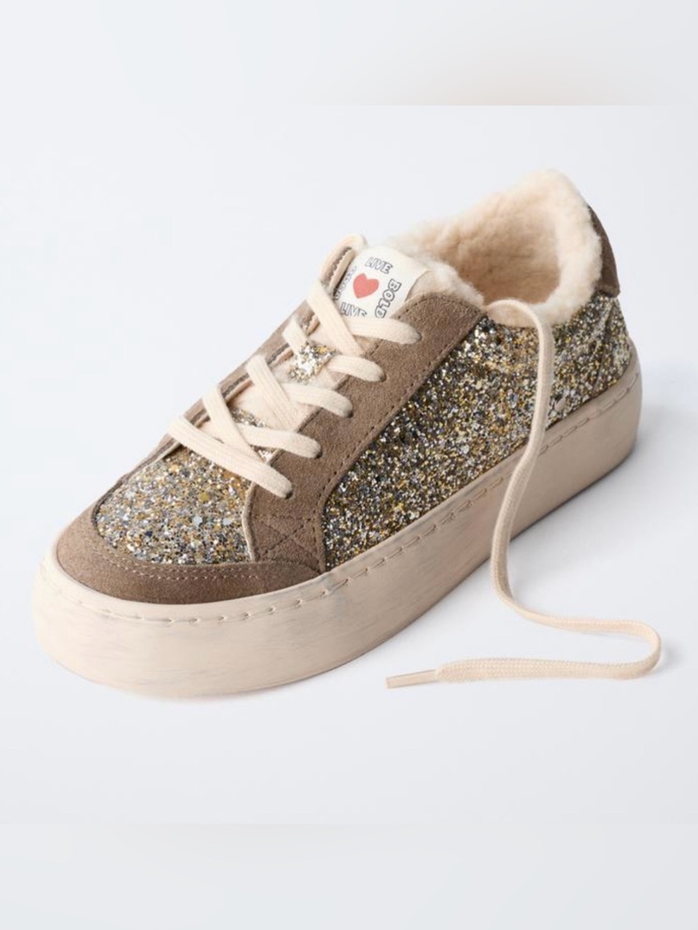 Zara Platform Glitter Sneaker with Shearling Lining